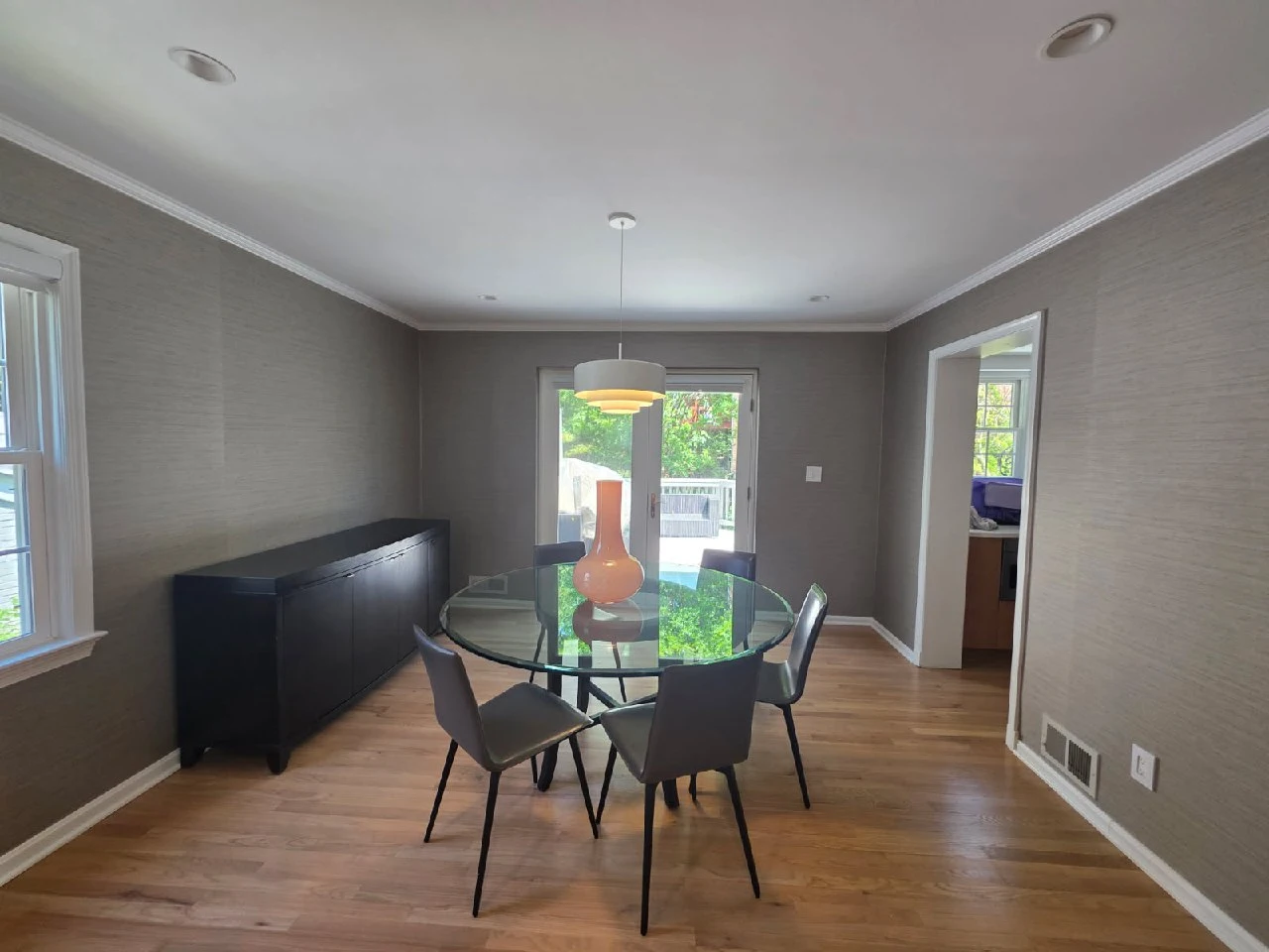 Wallpaper pattern matching detail in East Atlanta home